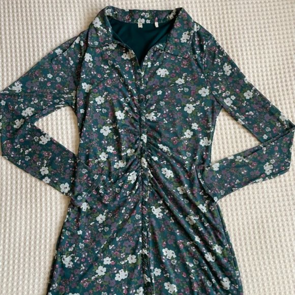 Floral mesh button front mini dress - Picture 1 of 5